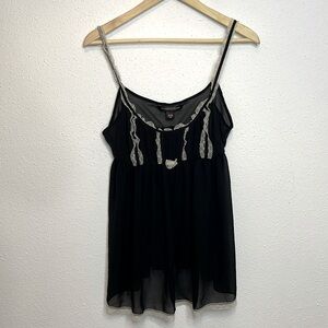 Victorias Secret Black and White Lace Babydoll Slip Dress with Center Bow Size L